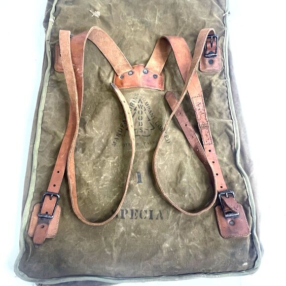 Vtg Woods Canoe Bag Canvas w Leather Straps Canada Made Backpack Sack Duluth Bag - Picture 13 of 16